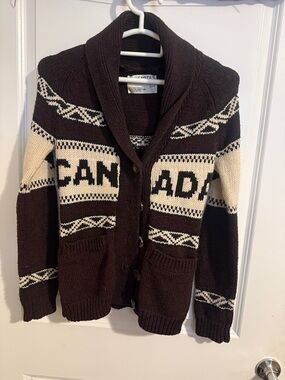 Bluenotes Brown and Cream Shawl Collar Canada Cardigan